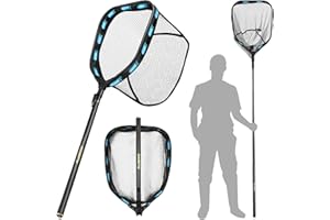 PLUSINNO Floating Fishing Net with Telescoping Handle, Carbon Fiber Ultralight Long Fish Net, Collapsible Landing Net 6.56/7.86Ft, Fishing Gear Kayak Accessories for Bass Trout Salmon