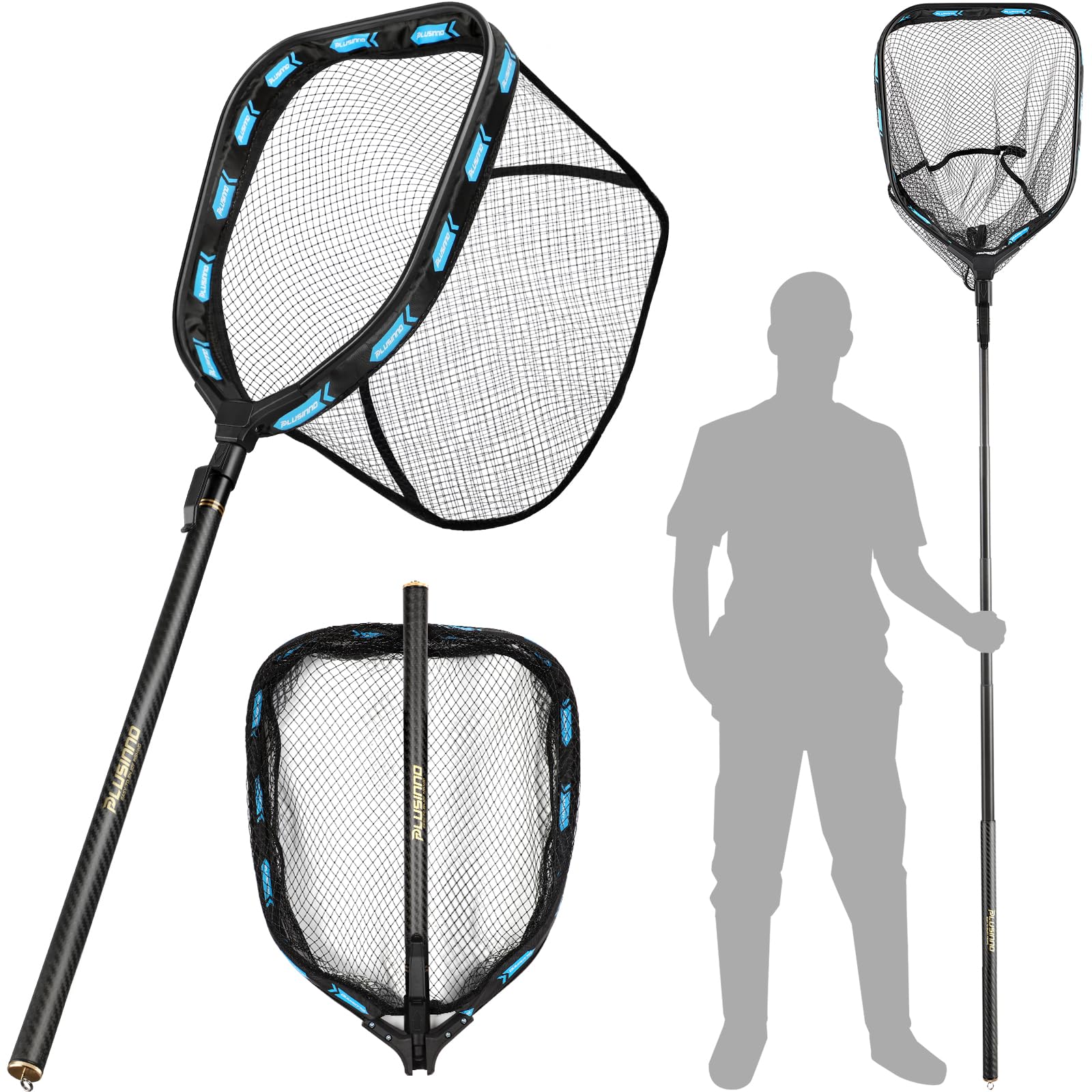 Photo 1 of **MISSING HANDLE**PLUSINNO Floating Fishing Net with Telescoping Handle, Carbon Fiber Ultralight Long Fish Net, Collapsible Landing Net 7.86Ft, Fishing Gear Kayak Accessories for Bass Trout Salmon