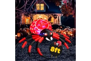 SMILFREE 8 FT Halloween Decorations Outdoor Decor - LED Rotating Lights Inflatable Spider Blow Up Halloween Clearance Animated Giant Creepy Spider for Lawn Patio Yard Party Garden Decor