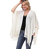 Knit Shawl Wrap for Women - Soul Young Ladies Fringe Knitted Poncho Cardigan Cape
