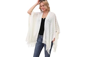 SY SOUL YOUNG Knit Shawl Wrap for Women - Soul Young Ladies Fringe Knitted Poncho Cardigan Cape