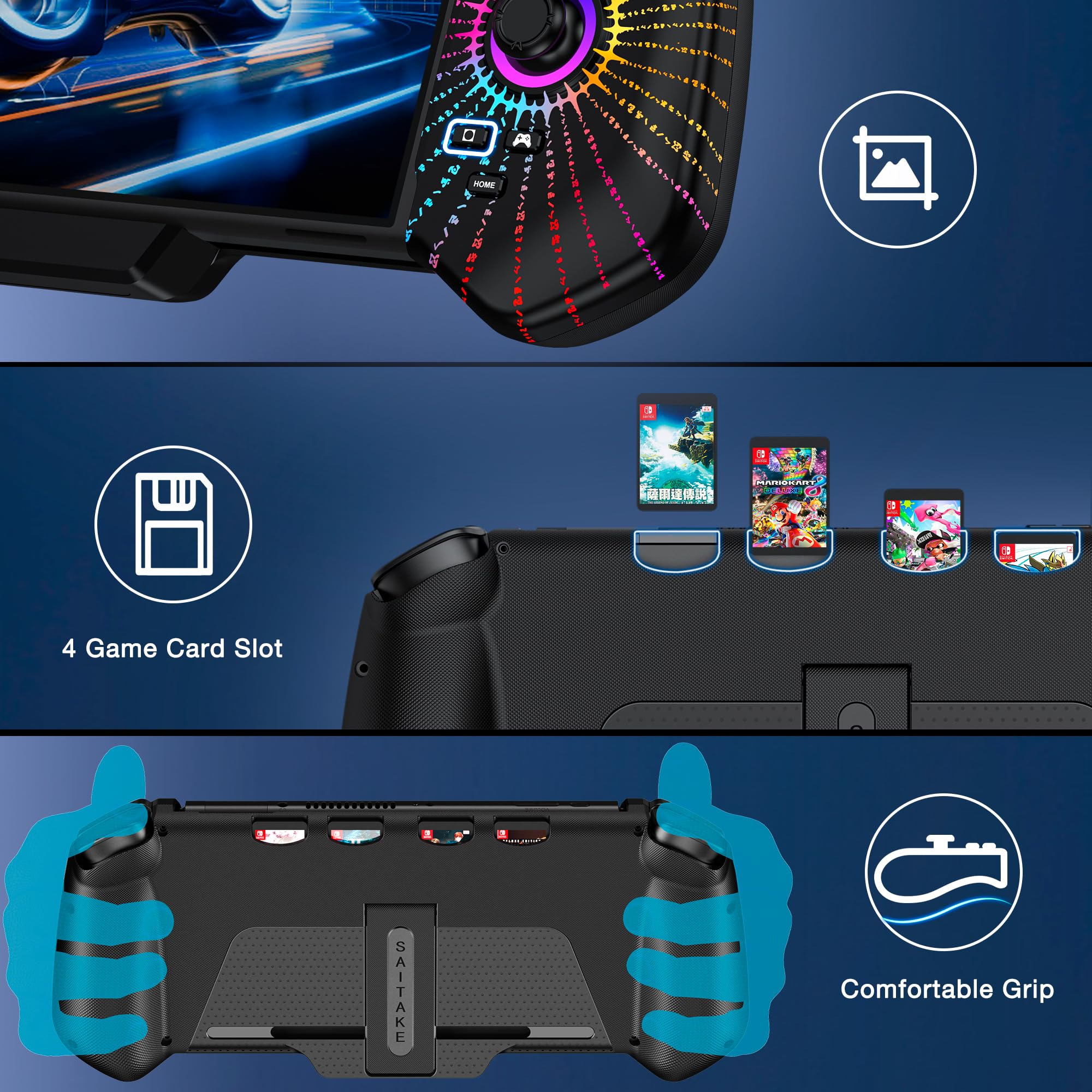 HASACOOL Switch Controller Handheld mit Hall Effect Sticks, Großer Griff Controller für Switch/OLED mit Turbo/Tischständer/6 Achsen Gyro(Runen) 7