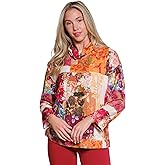 Mock Neck Printed Knit Top, Multi, L