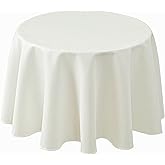 Biscaynebay Textured Fabric Tablecloths Round 60", Ivory Water Resistant Table Cloth Small Circle Folding Table Covers for Dining, Kitchen, Wedding, Parties etc. Machine Washable