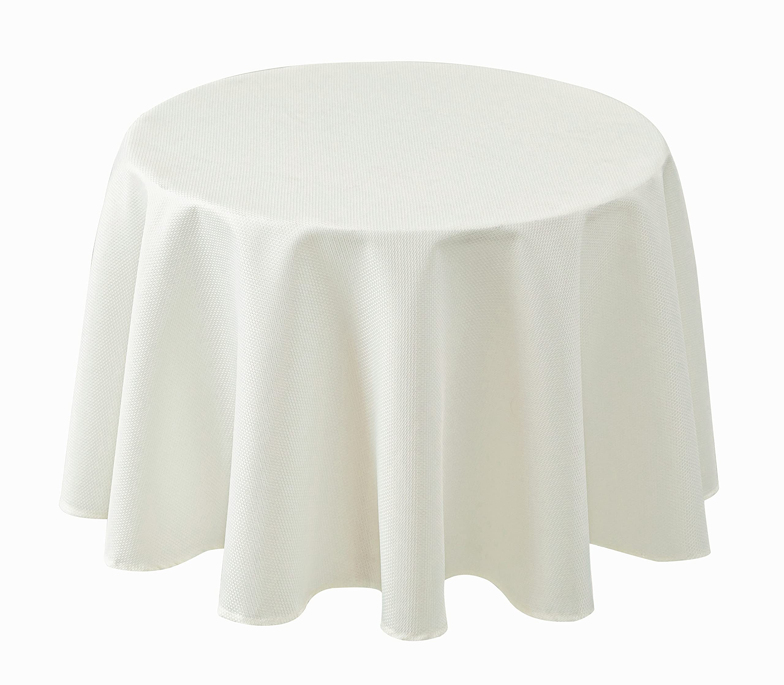 Biscaynebay Textured Fabric Tablecloths Round 60" for Tables' Diameters from 20" to 40", Ivory Water Resistant Tablecloths for Dining, Kitchen, Wedding, Parties etc. Machine Washable