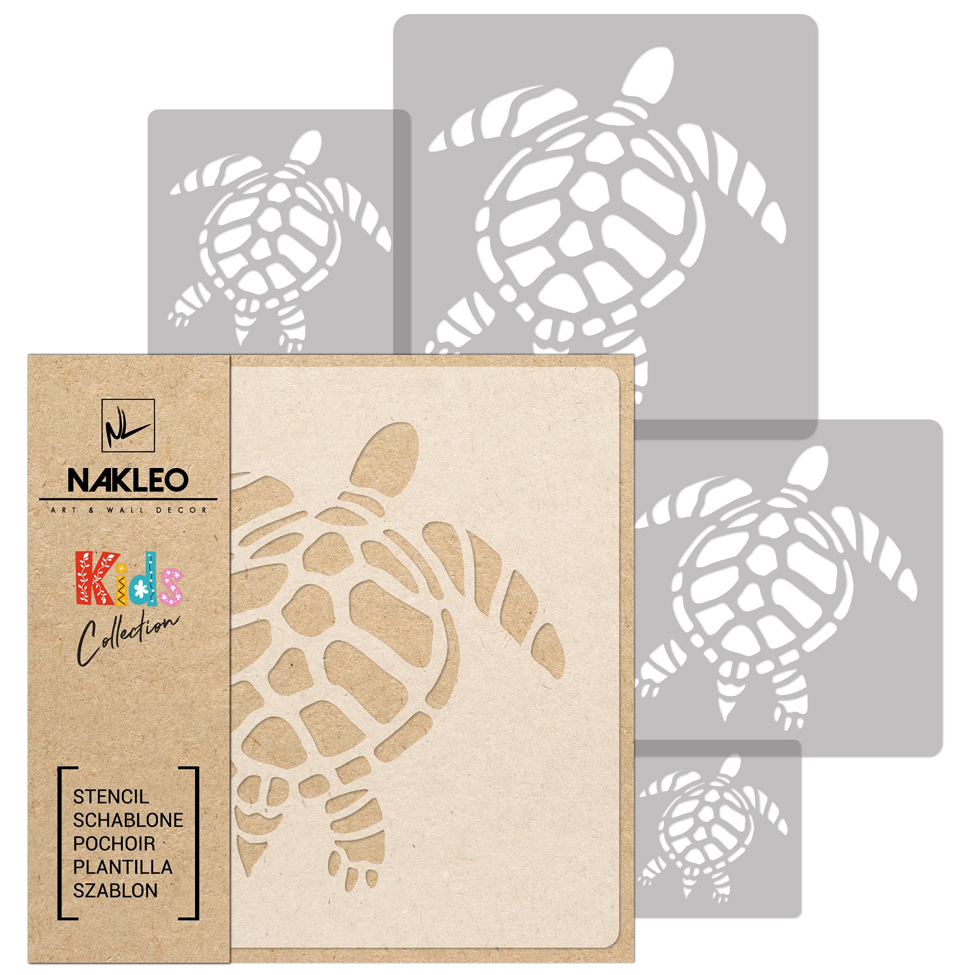 NAKLEO Painting Stencils Set for Nursery Room, 5 Pcs Templates 9x9 to 34x34cm Sea Turtle Animal, Plastic and Reusable Drawing Stencils, Decor, Craft DIY Wall Furniture