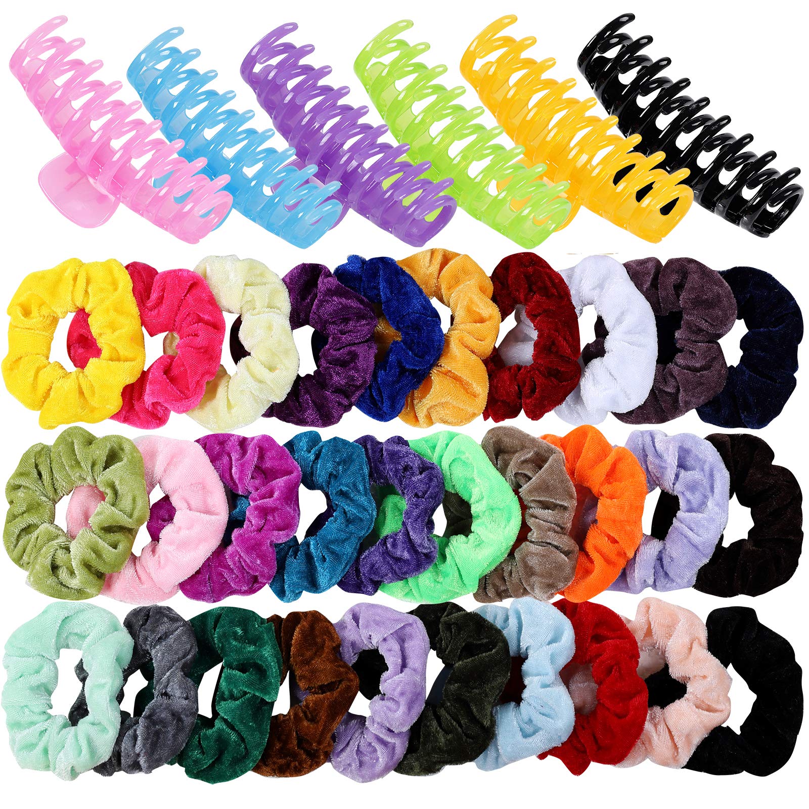 30 Pcs Velvet Hair Scrunchies 6 Pcs Large Hair Claw Clips Nonslip Big