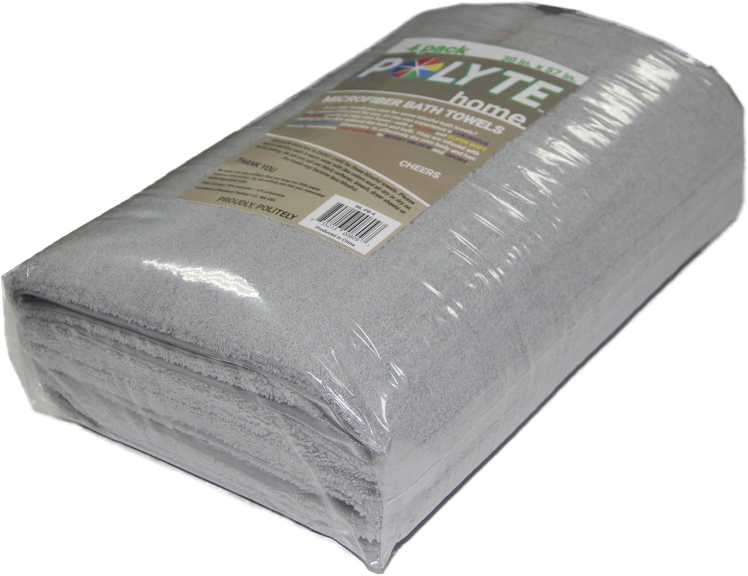 Polyte Quick Dry Lint Free Microfiber Bath Towel, 57 x 30 in, Set of 4 (Gray): Home & Kitchen