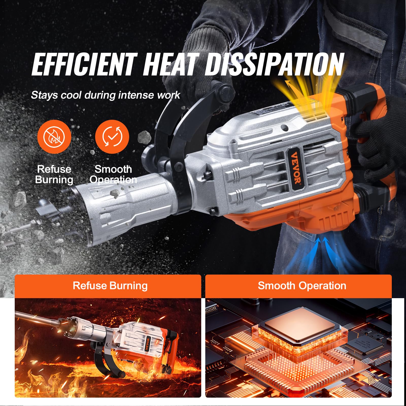 VEVOR Demolition Jack Hammer, MAX 3500W Jack Hammer Concrete Breaker, 1900 BPM Heavy Duty Electric Jack Hammer, 2pcs Chisel with Gloves & 360°C Swiveling Front Handle for Trenching Breaking Holes
