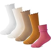 BISOUSOX Girls Socks 6-8 Years Old White Ruffle Socks Cute Crew Frilly Ruffled Kids School Dress Sock for Girls 8-10 12