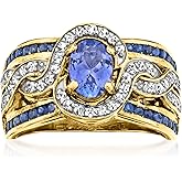 Ross-Simons 0.80 Carat Tanzanite and .60 ct. t.w. Sapphire Ring With .30 ct. t.w. White Zircon in 18kt Gold Over Sterling
