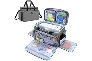 CURMIO Sewing Machine Carrying Case for Most Standard Sewing Machine, Universal Travel Tote Bag with 2 Removable Transparent Zipper Pouches for Sewing Supplies, Gray (Patented Design)