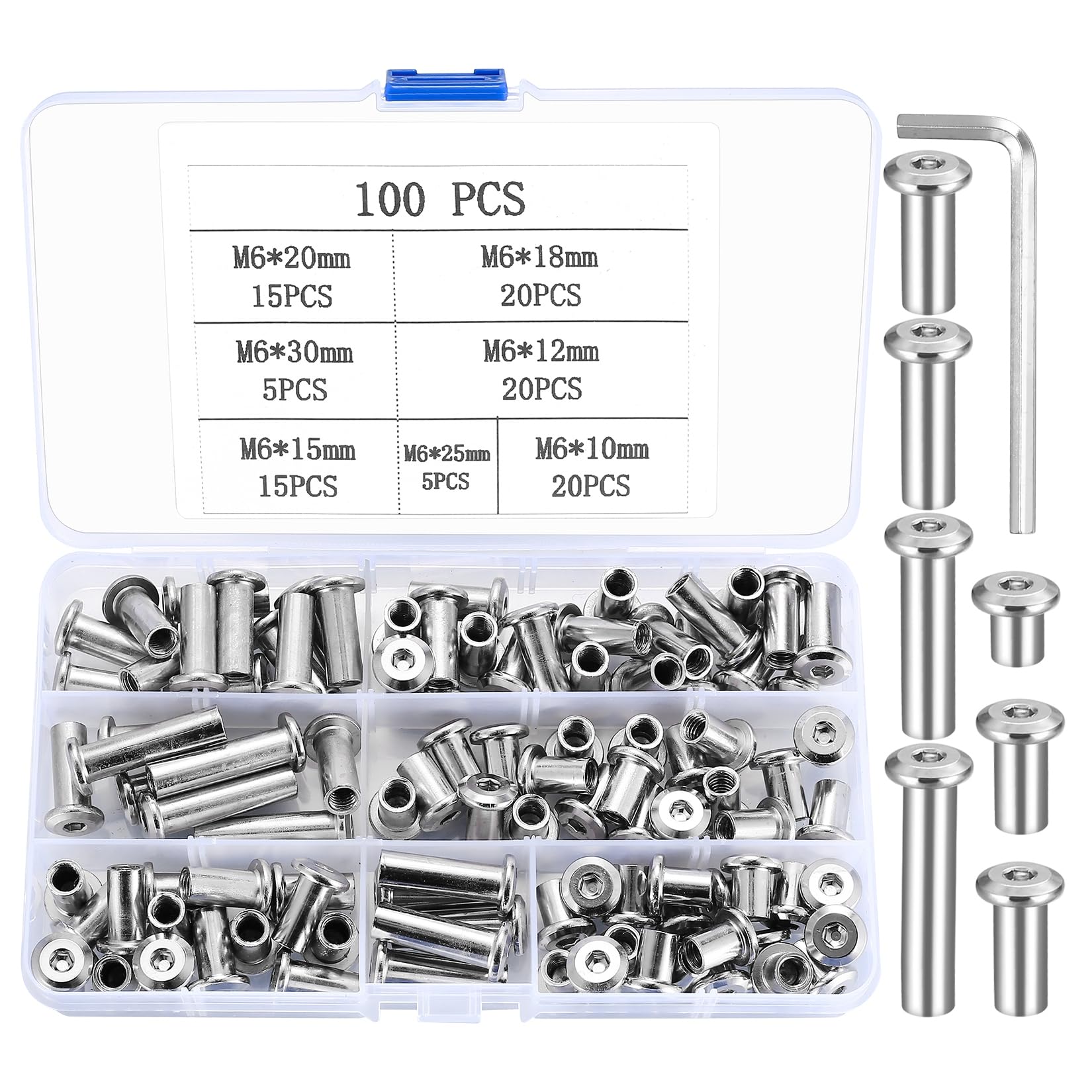 100 Pcs M6 Nuts, Hex Socket Screw Rivet Insert Nuts, Rivet Cap Flat Head Cap Barrel NutsInsert Sleeve Nut, Furniture Connector Flat Sleeve Hex Nut (M6)