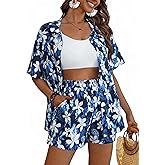 VILOVE Hawaiian Outfits for Women 2 Piece Beach Sets Tropical Floral Print Matching Hawaiian Set Casual Summer Beachwear