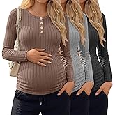 Oakgarden 3 Pack Women's Maternity Shirts Henley Long Sleeve Thermal Pregnancy Sweater Ribbed Warm Crew Neck Tops Winter