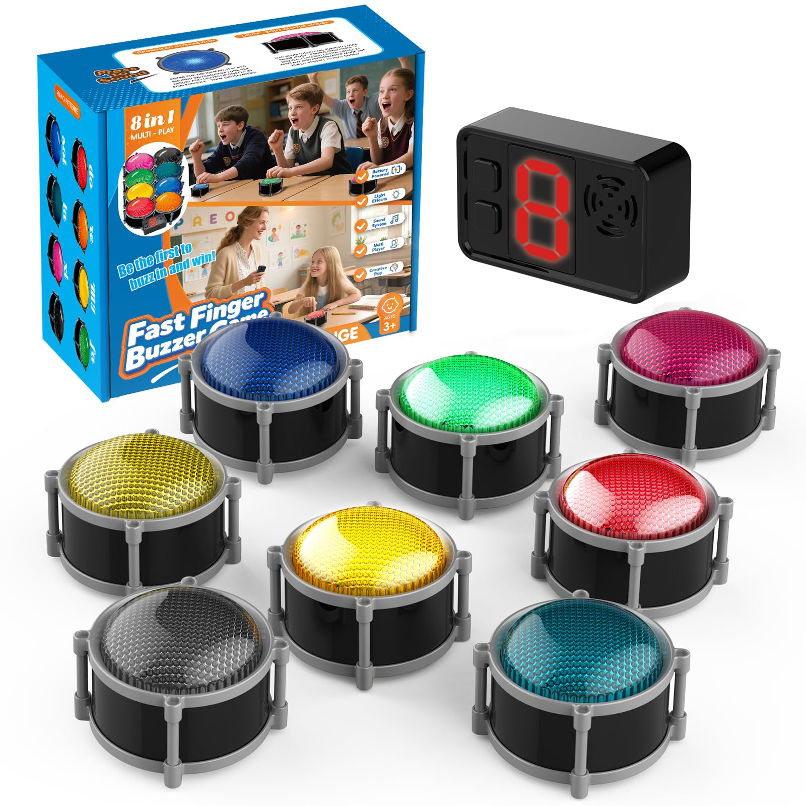 Photo 1 of Joyublly Buzzers for Trivia Games, Rechargeable Answer Buzzers for Classroom with Light, Show Who Buzzed First, 4 Modes, 50m(164Ft)-Buzzer System for Game Show, School, Jeopardy, Family Feud Night