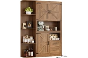 IRONCK 70" Farmhouse Kitchen Pantry, Storage Cabinet with Power Outlets, 4 Side Shelves, Buffet Sideboard with Microwave Stand, Coffee Bar with 2 Drawers, Cupboard for Dining Room (Dark Walnut)