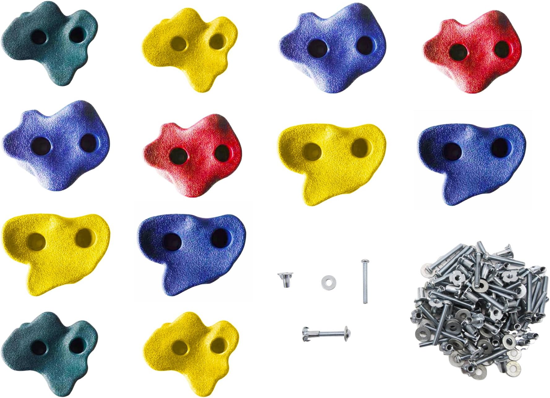 JGS 12 Premium Quality Large Rock Climbing Holds for Kids with Longer 2" Mounting Hardware for Wood Playset Swing Set, Indoor Outdoor Climbing Wall, Children Playground (eBook Install Guide Included)