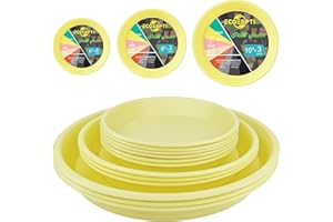 ECOESPTI 12Pcs Colourful Plant Saucer, 6 8 10 Inch Durable Plastic Plant Tray, Round Plant Pot Saucers, Drip Tray for Indoor and Outdoor Garden, Yellow