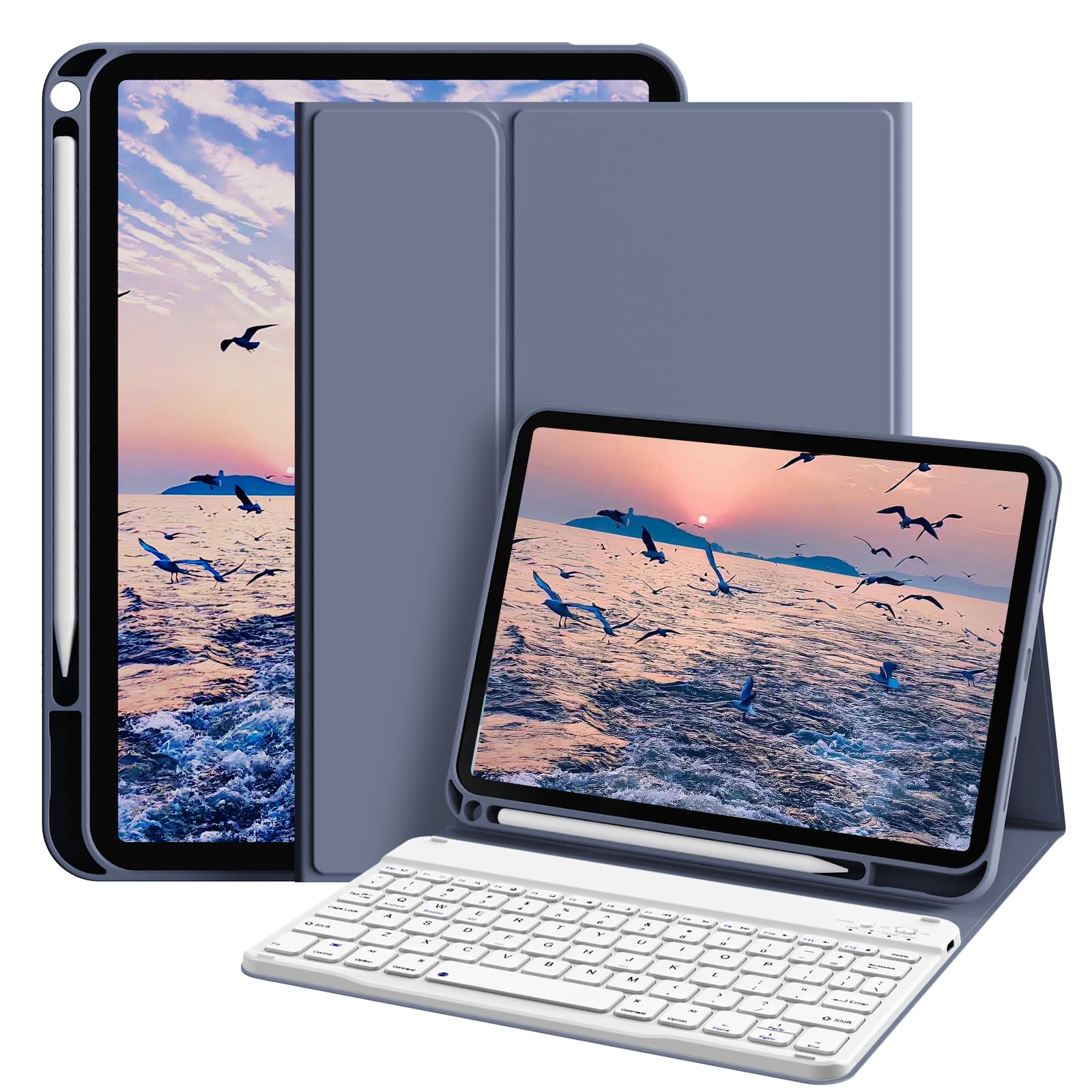 Photo 1 of kenke for iPad (A16) 11th/10th Generation Case with Keyboard (11/10.9 Inch, 2025/2022), Smart Magnetic Detachable Wireless Bluetooth Keyboard, Folio Keyboard Case with Pencil Holder, Purple