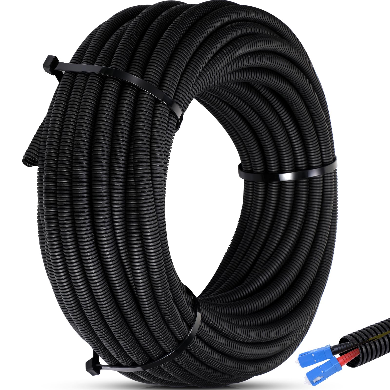 Photo 1 of Sasylvia 1.5'' x 20 ft Split Wire Loom Cord Protector Tubing Split Conduit Protector Tubing Convoluted Tube Flexible Electrical Wire Cover Protective Sleeves(Black)