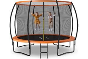 GYMAX Trampoline, 8FT 10FT 12FT ASTM Approved Recreational Trampoline with Enclosure, Ladder & Galvanized Steel Frame, Heavy 