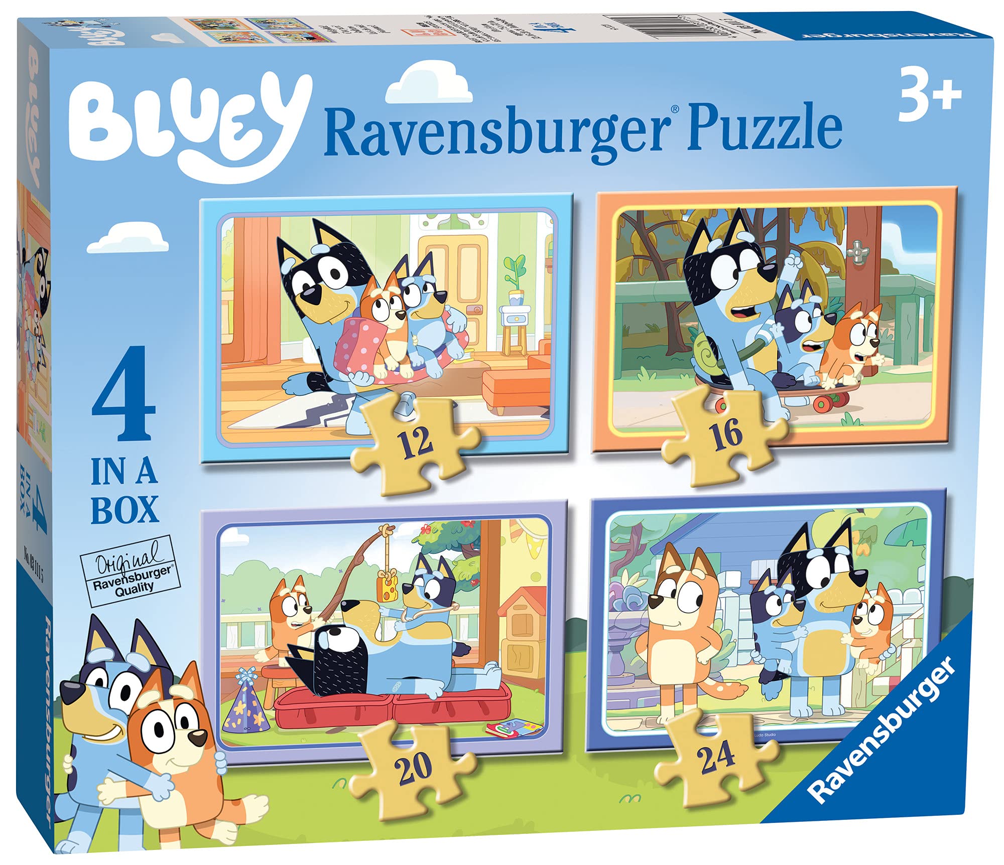 Ravensburger Bluey 4 in Box Jigsaw Puzzles for Kids Age 3 Years Up - 12, 16, 20 & 24 Pieces - Gifts for Kids