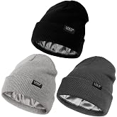 3 Pack Satin Lined Beanie Hats for Women Men Winter Silk Lined Soft Warm Knit Cuffed Beanies Cotton Crochet Slouchy Skull Cap