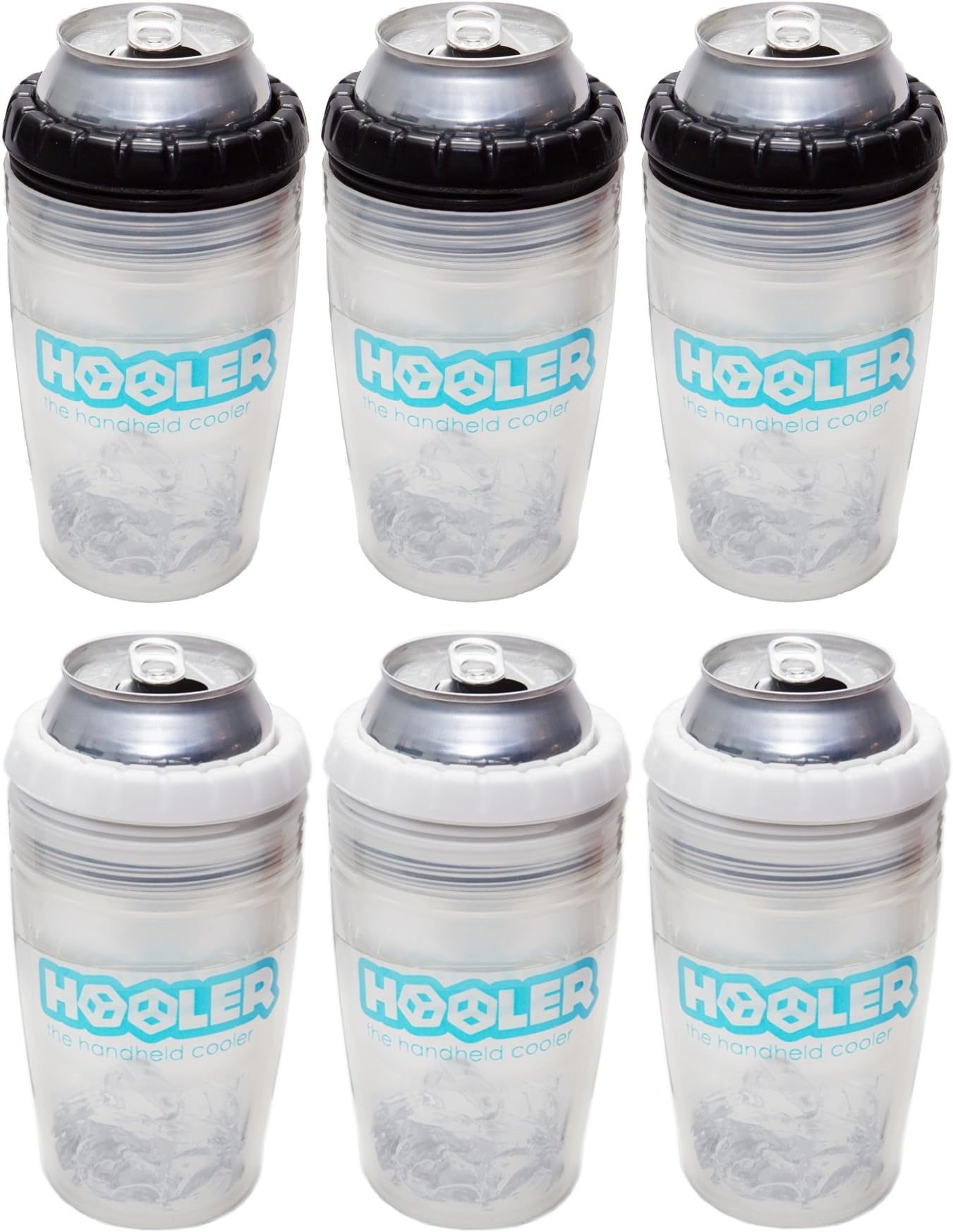 Hooler Double Walled Polypropylene Beverage Cooler with Black Ring and White Ring, 6 Pack