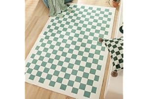 TRUEDAYS Washable Rug for Room Decor 4x6 Sage Green Checkered Rug Square Soft Area Rug with Non-Slip Backing Buffalo Plaid Rugs Low Pile Checkered Indoor Rug for Living Room/Dining Room/Bedroom