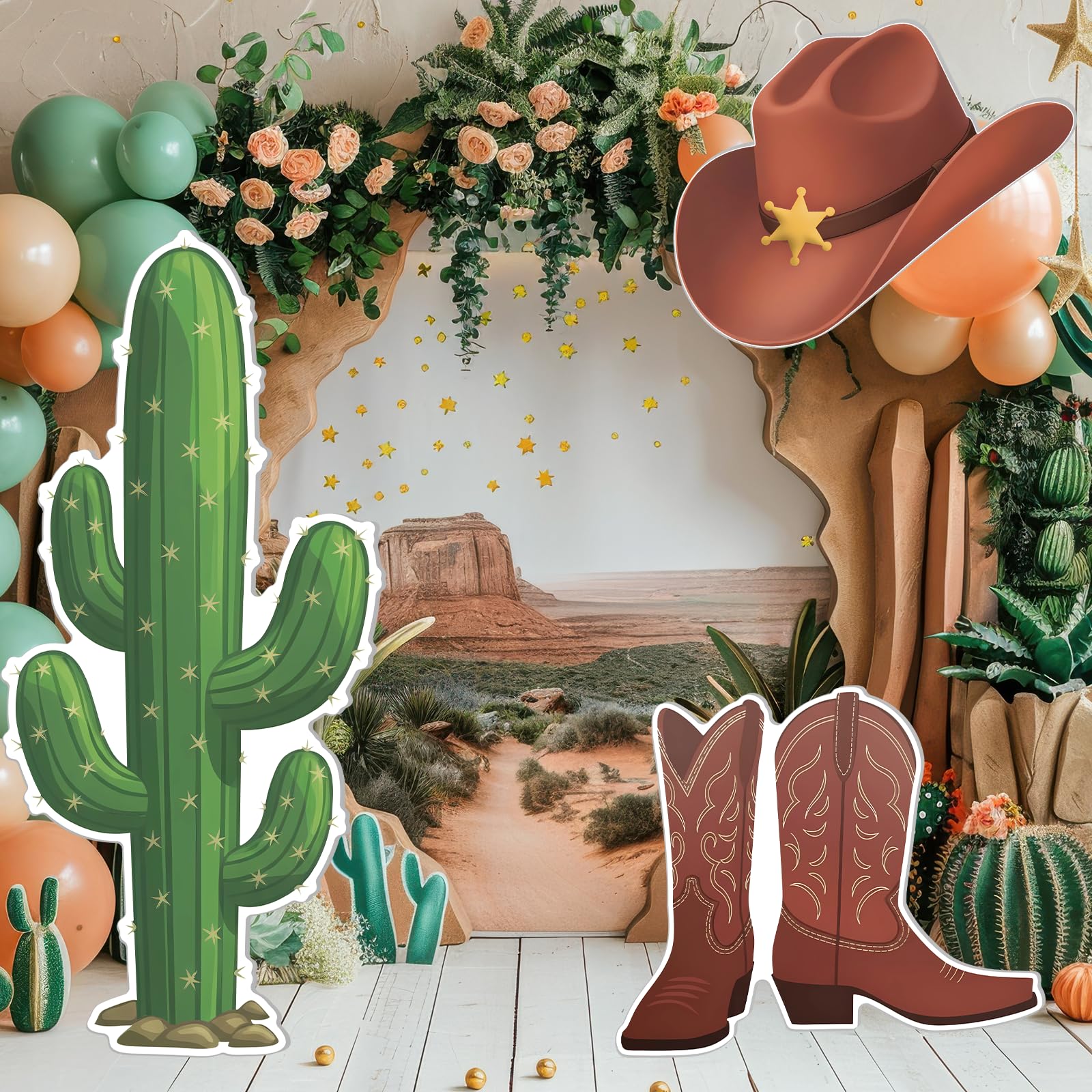 Photo 1 of *MISSING PARTS*
3 Pcs Western Cowboy Party Decorations Cowboy Country Cardboard Cutout with Hat Boots Cactus Standup for West Decorations Cowgirl Photo Prop Farm Wild Occident Themed Party Supplies