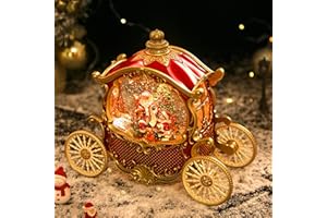 DANVON Santa Claus in Red Christmas Pumpkin Carriage Snow Globe Musical Decor Glitter Water Battery & USB Operated for Christmas Home Decorations Gifts for Women