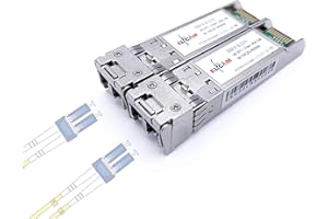 Elfcam® - 2 Pack 10Gb SFP+ Transceiver Module, 10GBase-LR SFP+ Module 1310nm, LC/UPC Duplex Singlemode Connector (OS2), DDM10KM