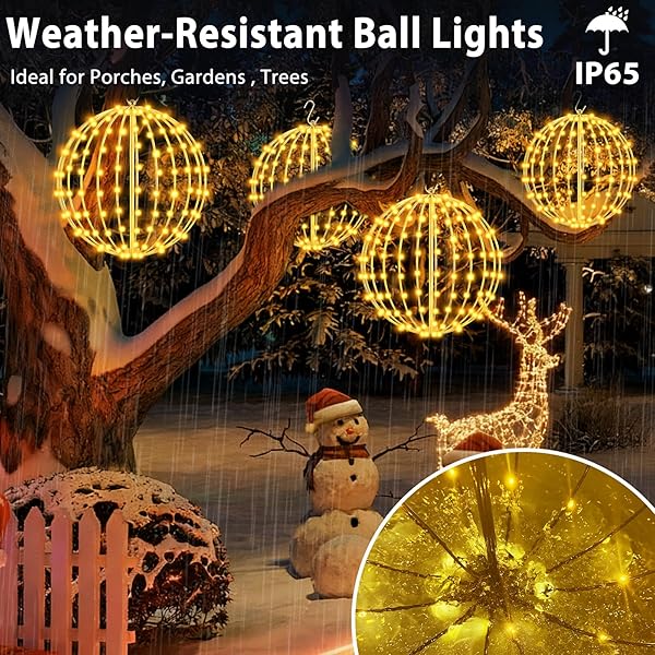 ANGAR 4 PACK 16″ CHRISTMAS BALL LIGHTS OUTDOOR/INDOOR, FOLDABLE LARGE LIGHTED LED SPHERE FOR TREES, HANGING LIGHTS WITH HOOK, HOLIDAY DECOR, GARDEN, PATIO, WEDDING