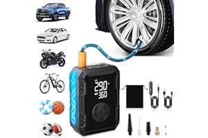 EVJEAL Tire Inflator Portable Air Compressor – Wireless & 12V Dual Power, Auto Shut-Off, Digital Display, Fast Inflation & LED Light, for Car, Bike, Sports & Travel