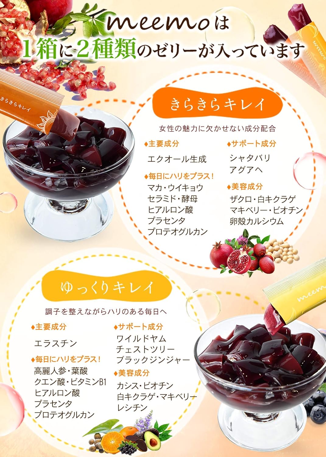 Amazon Meemo ミーモ ボディケア ゼリー エクオール エラスチン プラセンタ セラミド シャタバリ ザクロ カシス味 30日分 美的ラボ ザクロ