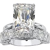 Palm Beach Jewelry PalmBeach Platinum-plated Emerald Cut Cubic Zirconia Bridal Ring Set Sizes 6-10