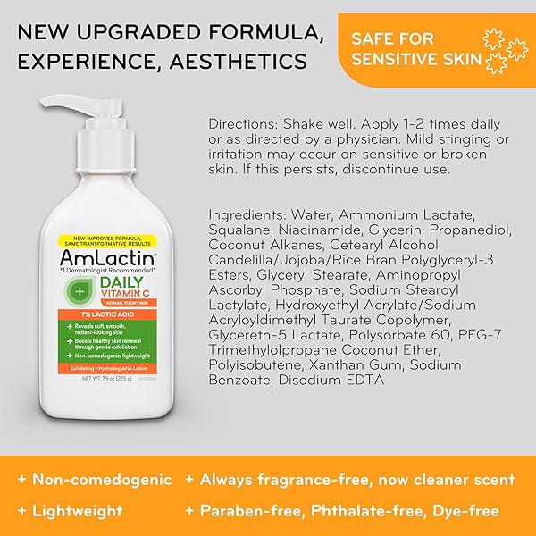 AMLACTIN DAILY VITAMIN C LOTION – 7.9 OZ BODY LOTION WITH 7% LACTIC ACID – SKIN-BRIGHTENING EXFOLIATOR AND MOISTURIZER FOR DRY SKIN