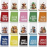 FuWeave 20 Pcs Holiday Kitchen Towels Seasonal Decorative Hand Towels Set Christmas Dish Cloths Winter Valentine's Day 16 x 24 Colorful Wash Cloths with Hanging Loop(Highland Cow)