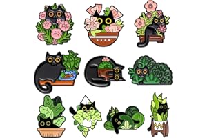 GILLNA Potted Cat Enamel Pins for Backpacks, Cartoon Black Cat Pins for Women Girl Cute Animal Enamel Brooch Pins Badges Clothing Jackets DIY Gifts