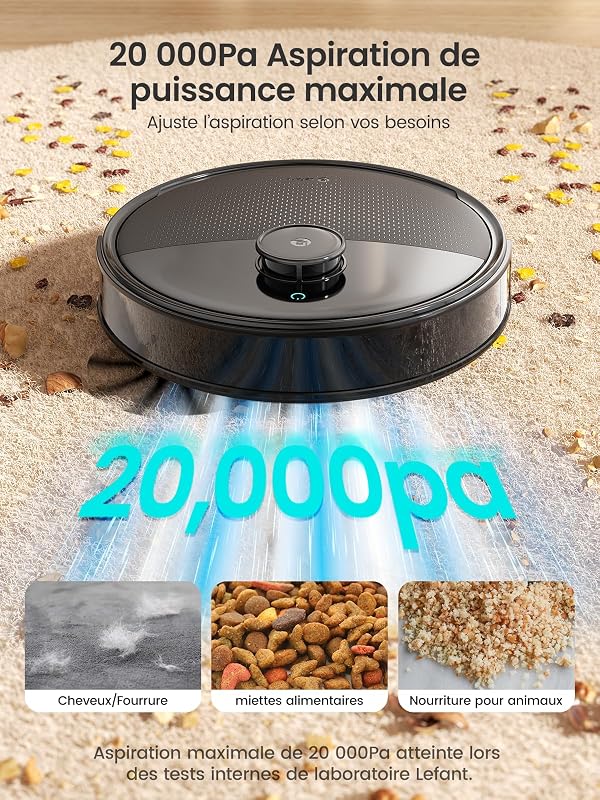 M3 Max Robot Aspirateur Laveur, Cartographie, 20 000 Pa Lavage 45°C — photo 4 sur 8