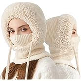 3 in 1 Beanie Hat for Women, 2025 Upgraded Hat with Scarf Face Cover, Fall Winter Warm Windproof Hat for Skiing Hiking