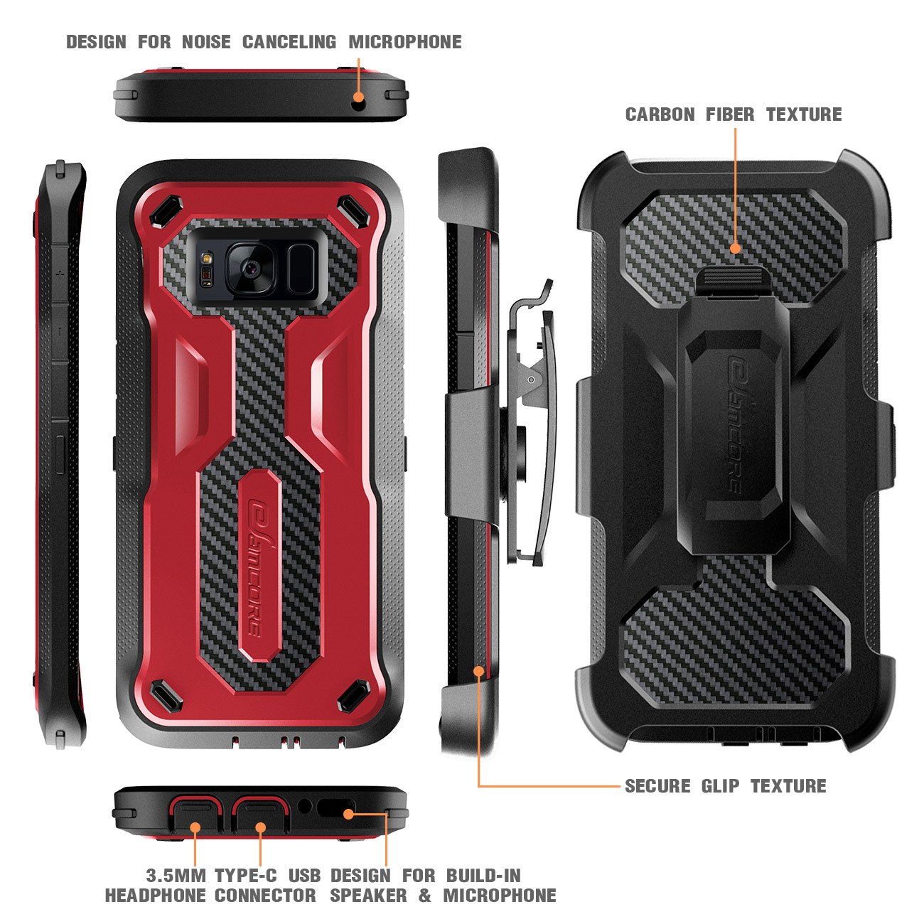 Galaxy S8 Rugged Case, eSamcore Samsung Galaxy S8 Slim Protective Case with Heavy Duty holster [Without Built in screen protector] 5.8 Inch [2017 Release] [RED]