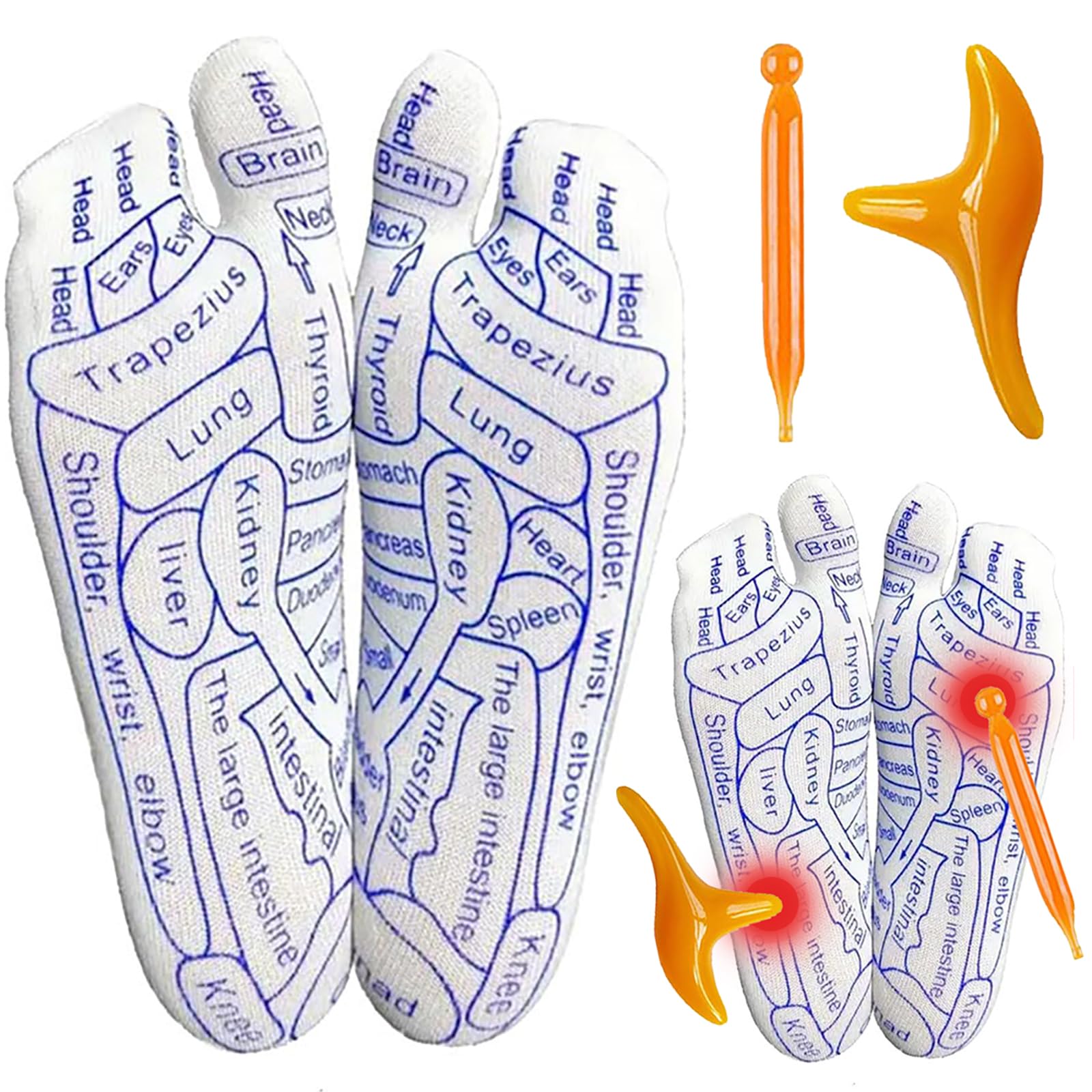 QIAWES Reflexology Socks with Tools, Acupressure Reflexology Socks Set with Trigger Point Massage Tool, Foot Massage Socks for Tired Relieve (Women,Size 35-39)