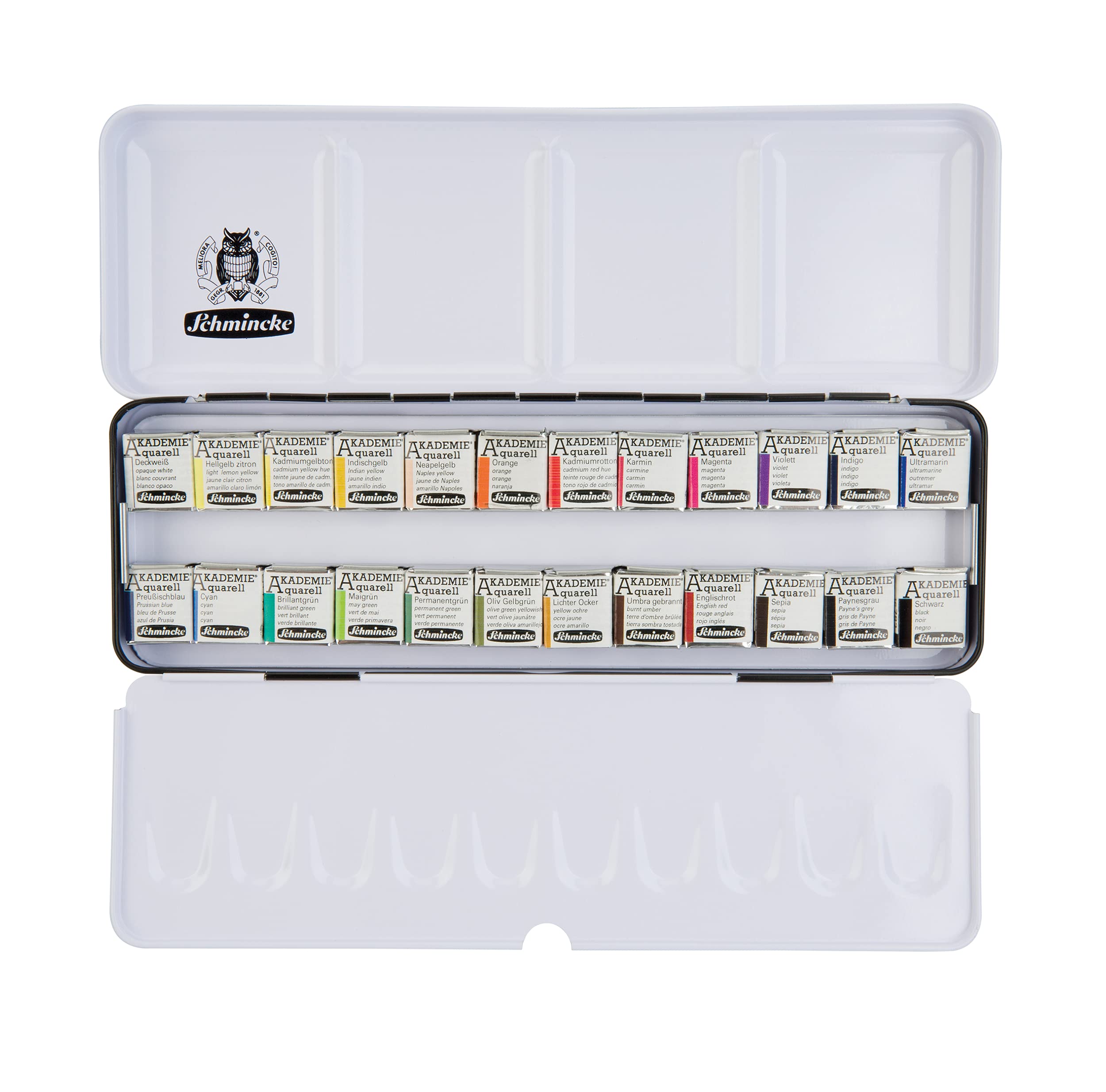 Schmincke - AKADEMIE®AQUARELL Watercolor Box, Full Assortment 24 x 1/2 Pans, 75 424 097, Metal Box, Highly lightfast Colors, fine Artists' Watercolors — image 1
