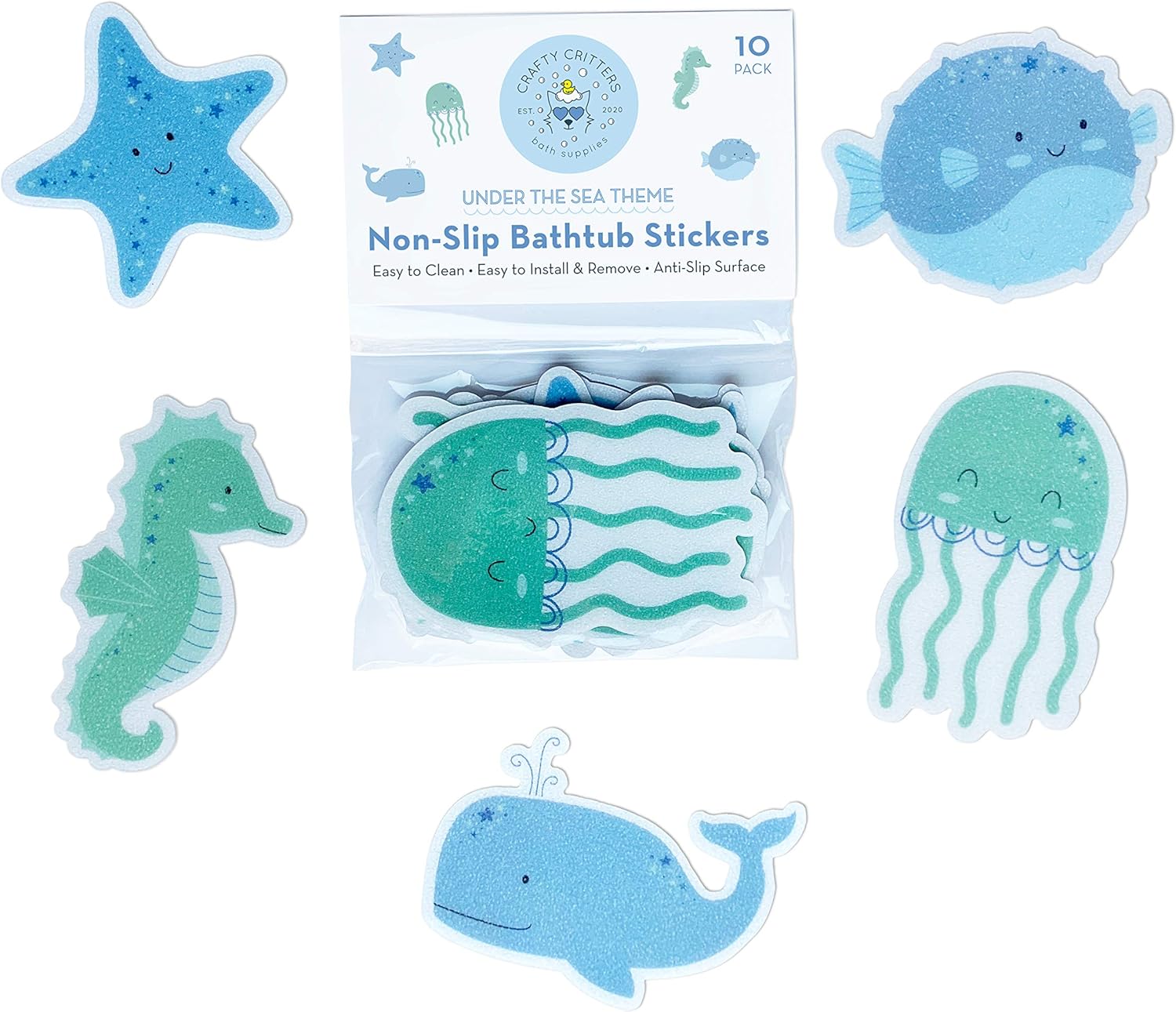 Crafty Critters NonSlip Bathtub Stickers. Pack of 10 Sea