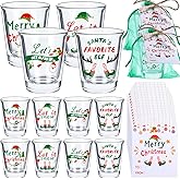 Qinyoung 12 Sets 4th of July Shot Glasses Bulk 2 oz Patriotic Mini Clear Shot Cups Glasses with Cards Gifts Bags for Memorial Independence Veterans Day Party Favors Supplies (Christmas)