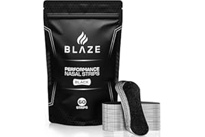 BLAZE Performance Nose Strips for Breathing (60 Count) - Oil & Sweat Proof Adhesive - Athletic Nasal Strips for Snoring & Sleeping - Black, Wide, Universal Fit, Extra Strength Snoring Solution for Sleep