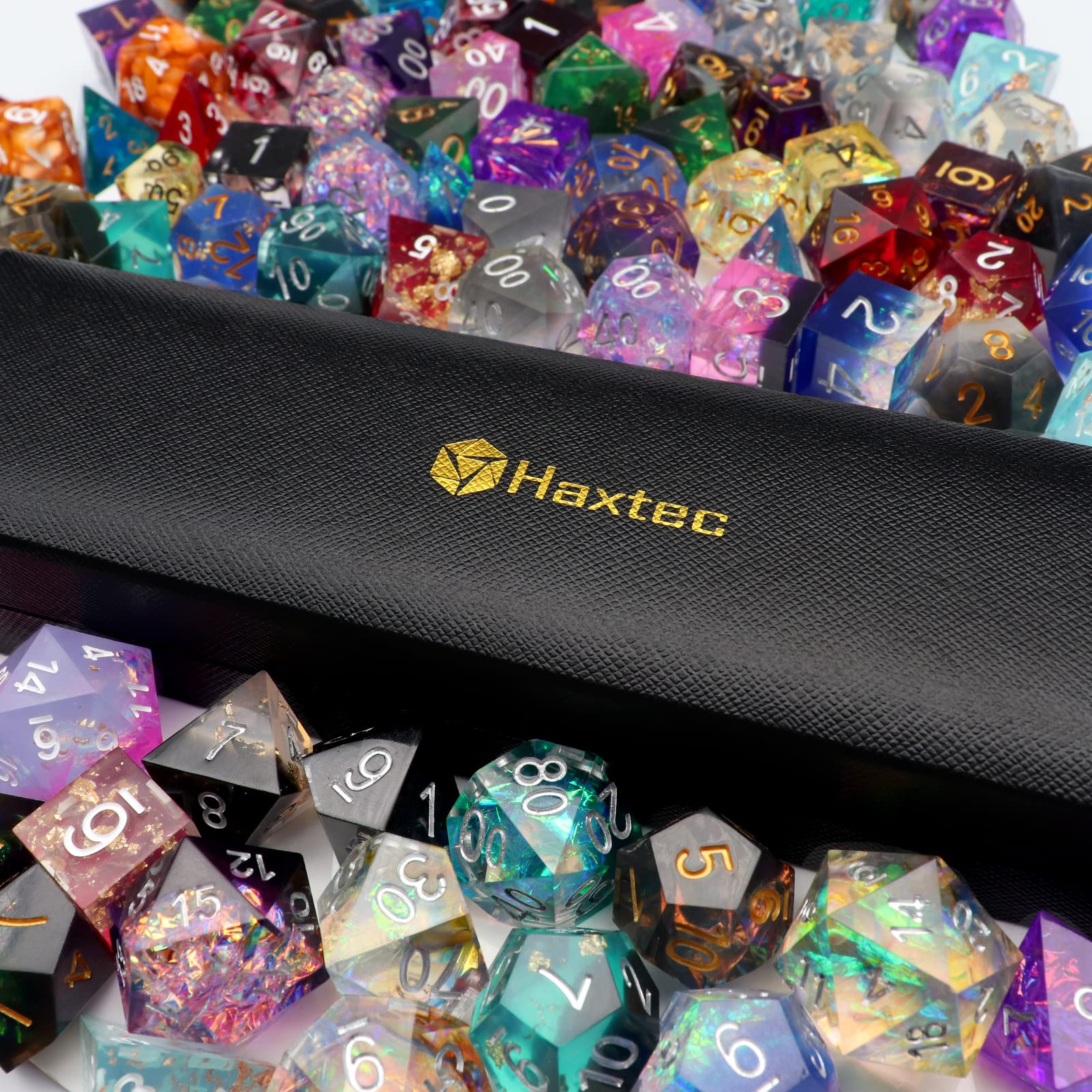 Haxtec Mystery Sharp Edge Dice Resin DND Dice Set with Dice Case 7PCS Polyhedral D&D Dice for Roleplaying Dice Games Dungeons and Dragons Gifts