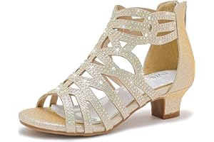 LAURMOSA Little Girls Sandals High Heels Formal Shoes Open Toe Pump Sandals Glitter Party Wedding Shoes for Big Kids Toddler